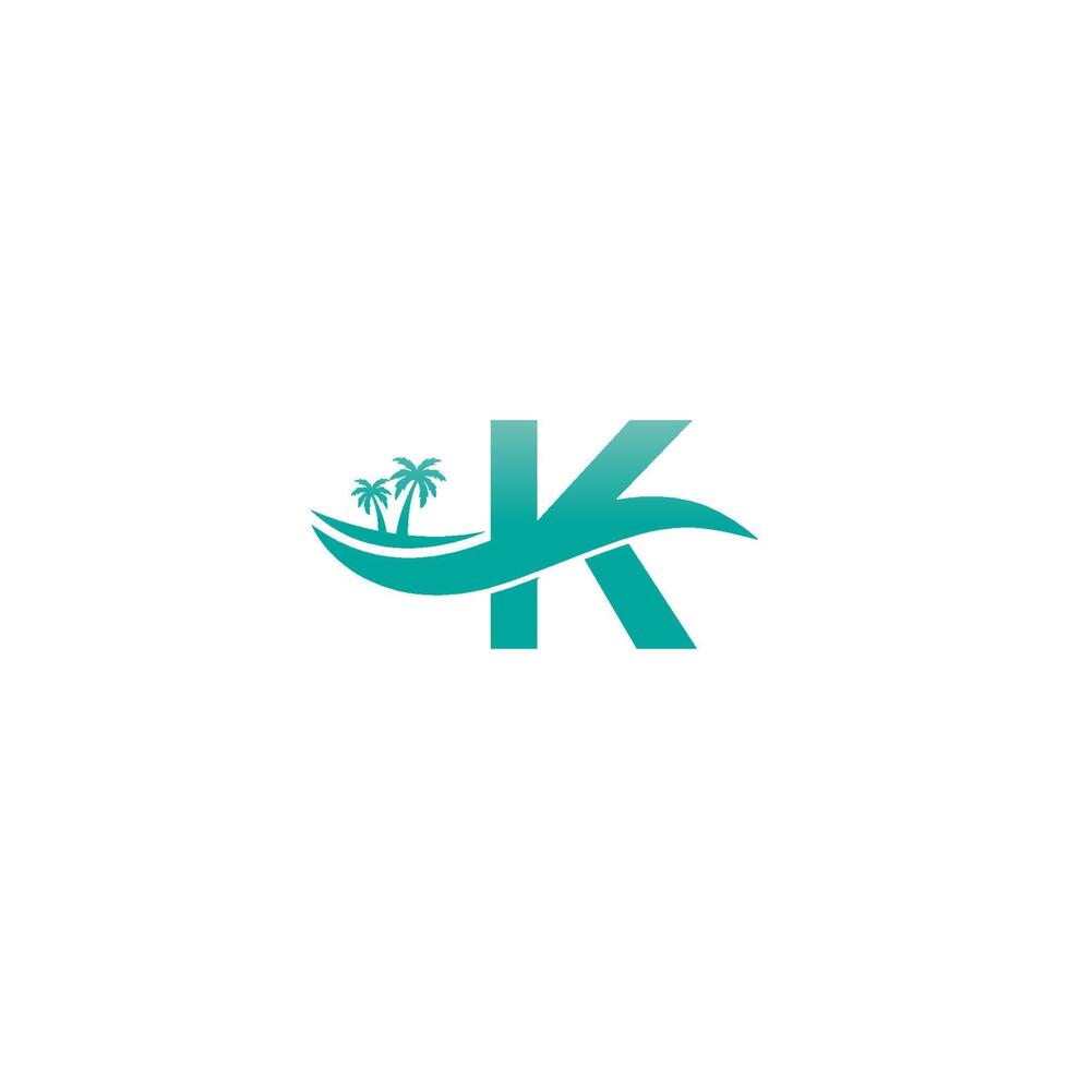 Buchstabe k Logo Kokosnussbaum und Wasserwellen-Icon-Design vektor