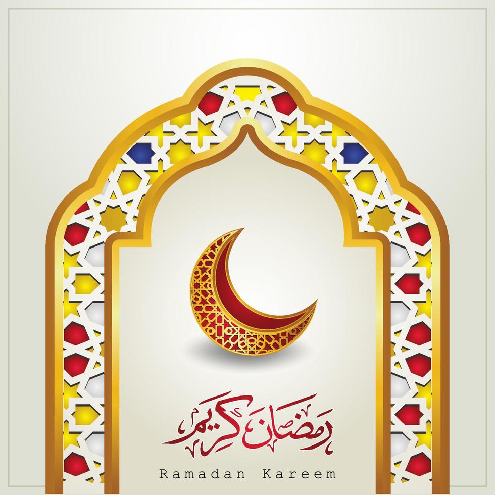 elegantes moscheentordesign islamische grüße ramadan kareem mit islamischen mosaiken vektor