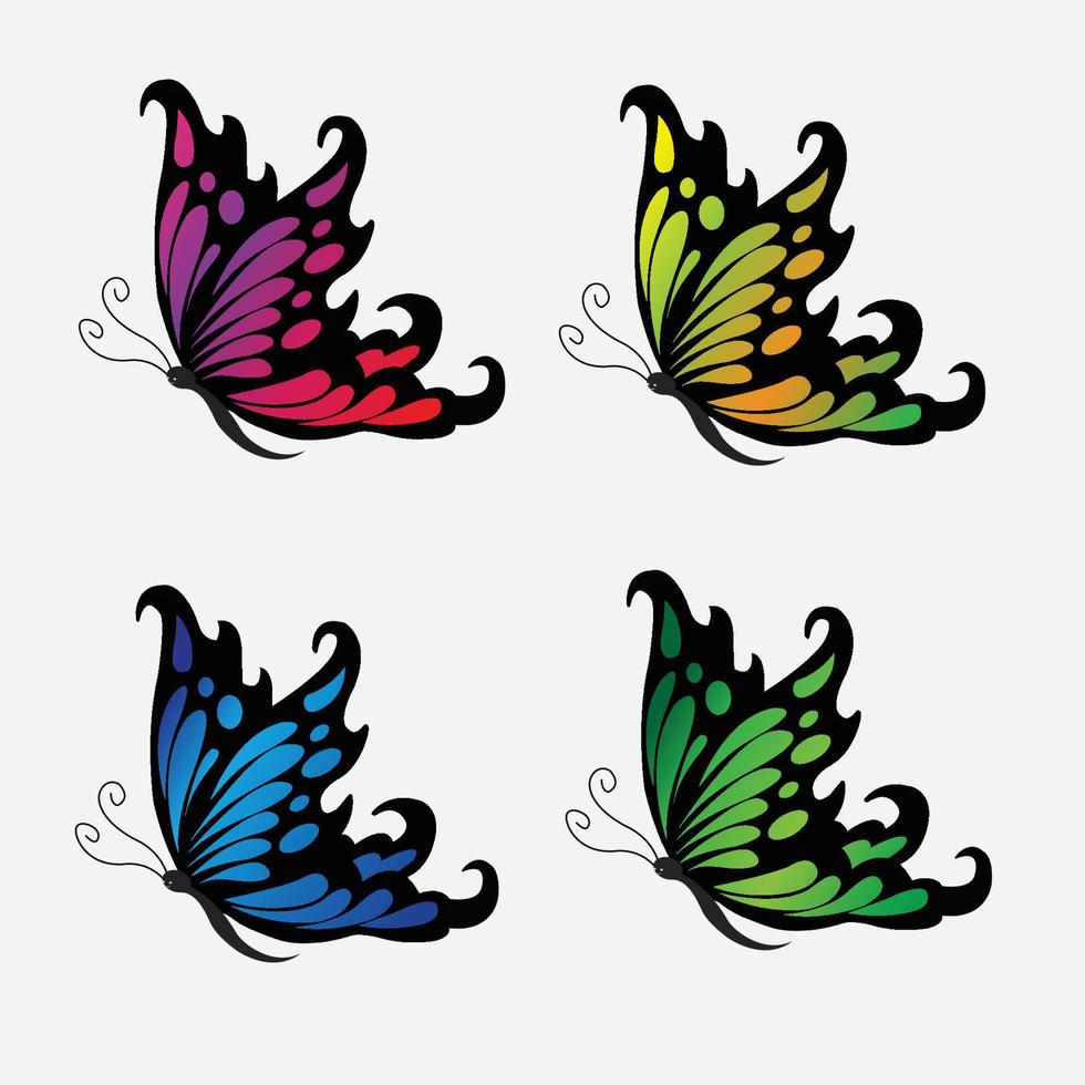 Sammlung eleganter farbiger Schmetterlinge vektor
