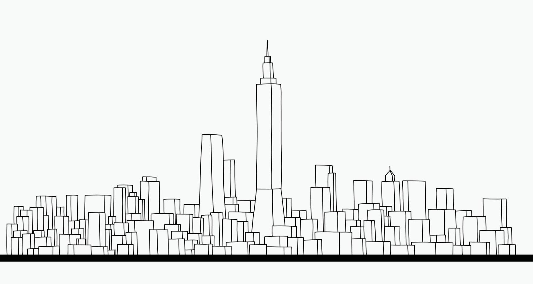 modernes Stadtbild Skyline Umriss Doodle Zeichnung auf weißem Hintergrund. vektor