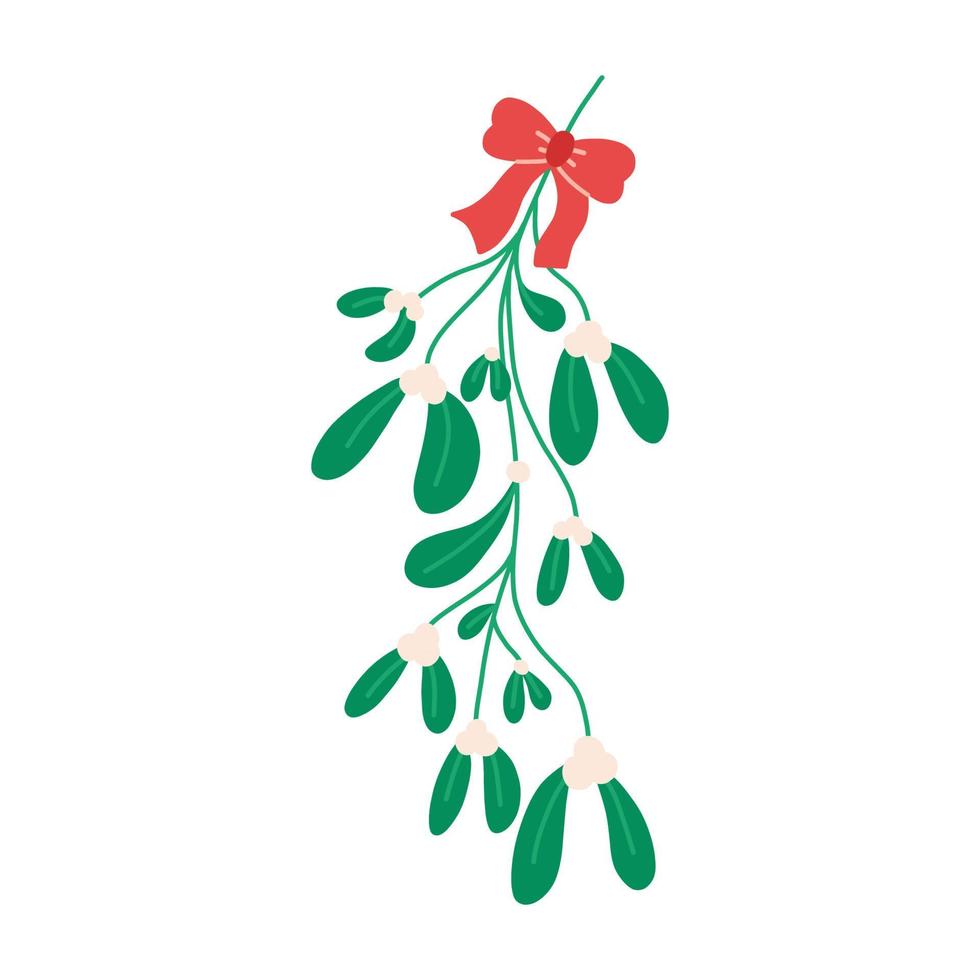 traditionell jul växt mistel med rosett och band, platt vektorillustration isolerad på vit bakgrund. skönhet och eleganta botaniska vinterelement. vektor
