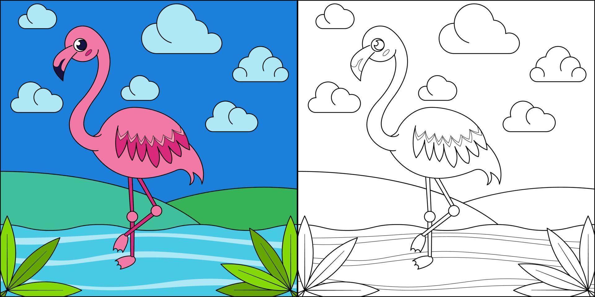 rosa flamingo lämplig för barns målarbok vektorillustration vektor