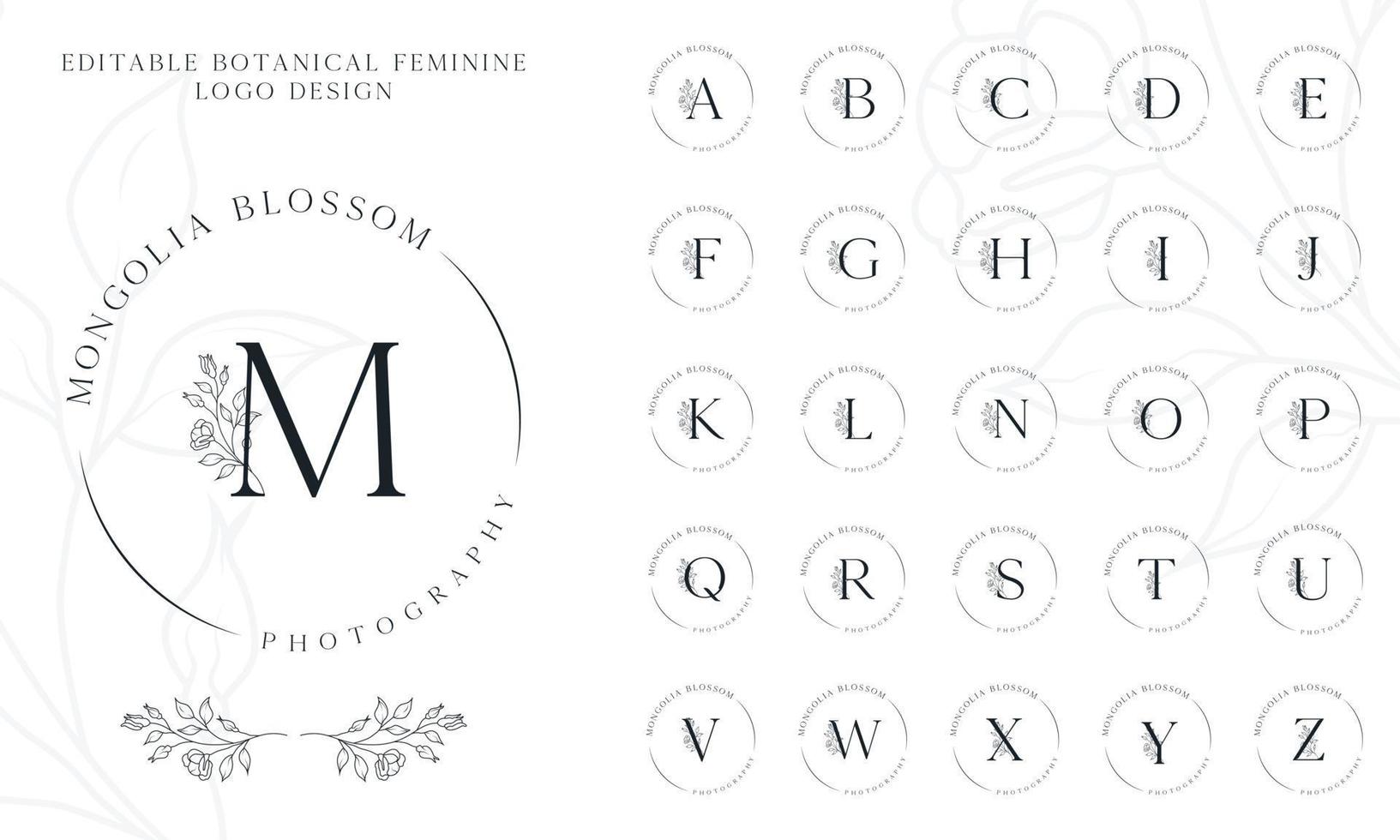 feminina blommiga bokstäver logotyp designmall premium vektor