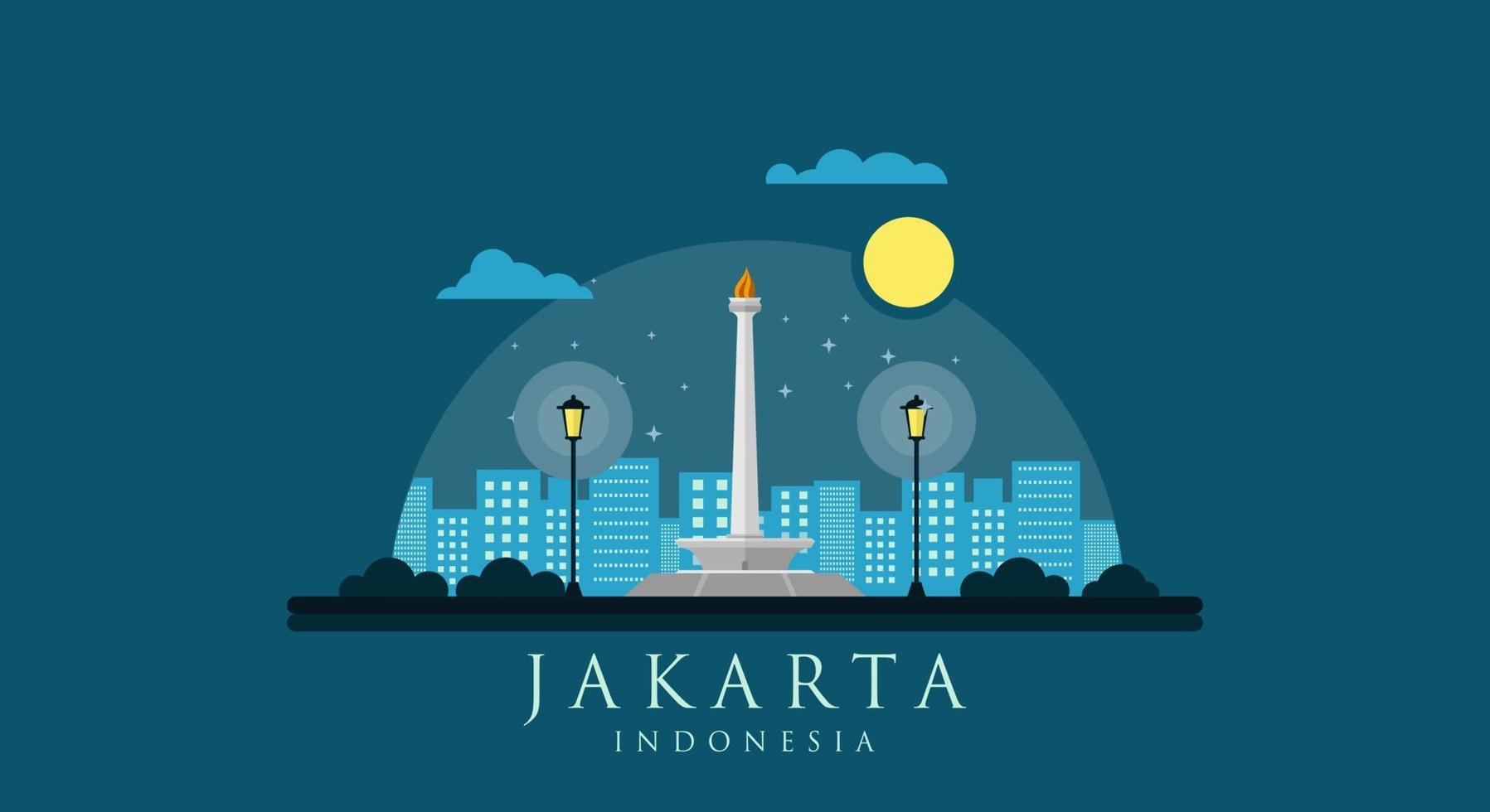 monas flache vektordesignillustration. nationalmonument von indonesien das wahrzeichen der stadt jakarta. monumen nasional jakarta tugu monas, hauptstadt von indonesien. vektor