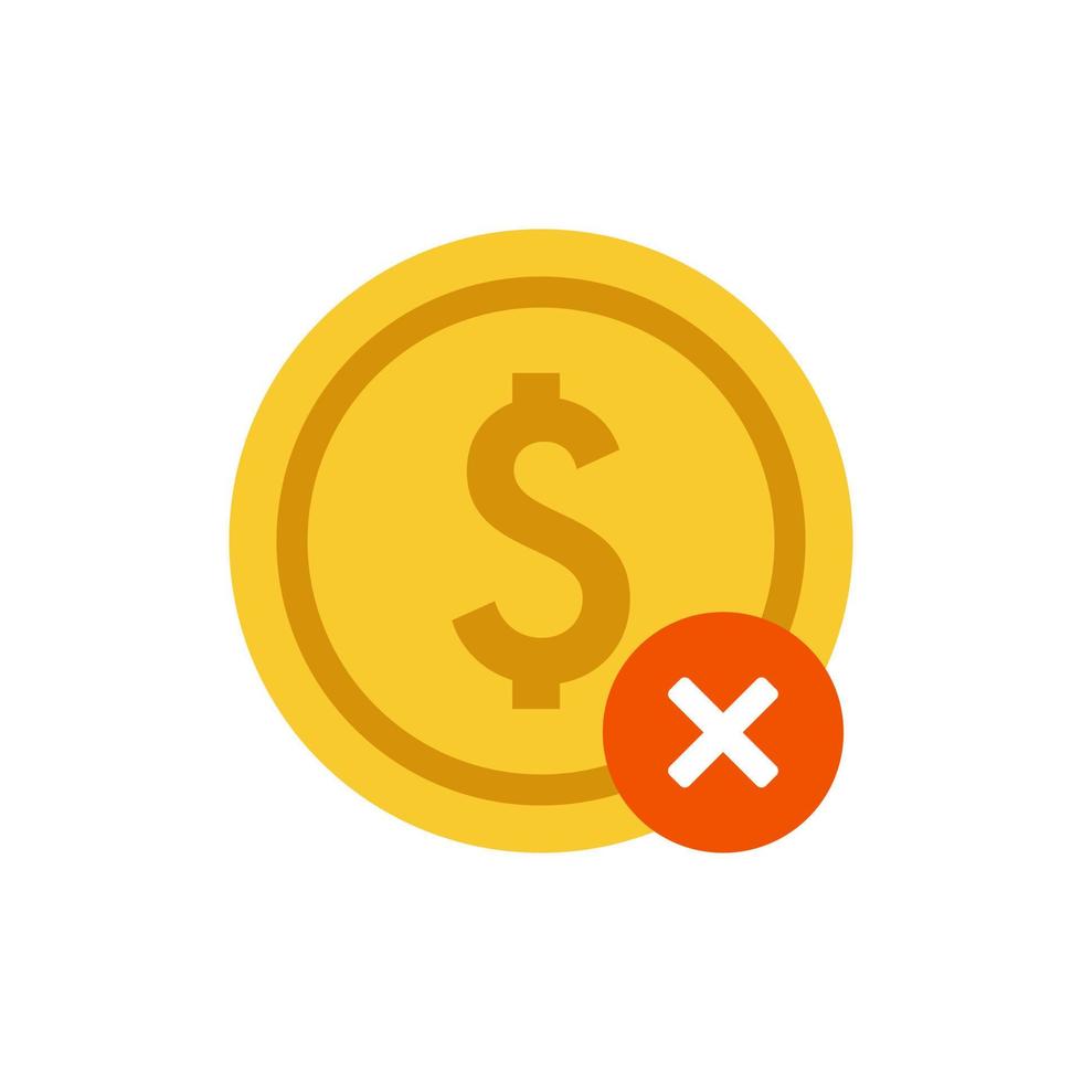 Geld mit Kreuzmarkierung oder X-Markierung für Logo-Design-Illustrator, Symbol für gute Geschäfte, Ikone des Investmentgeschäfts. kann kein Bargeld oder Münze verwenden. akzeptiert keine Zahlung vektor