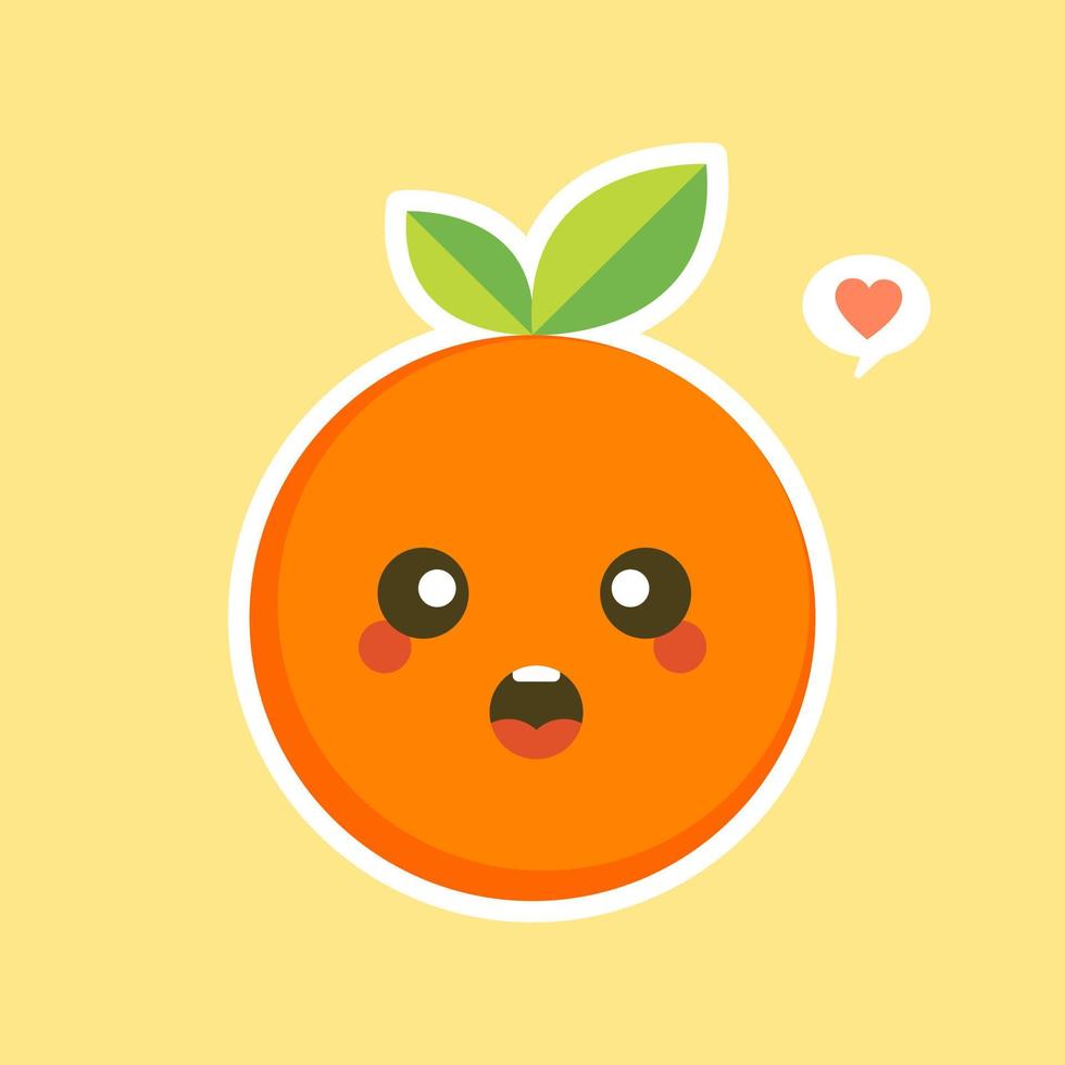 söt och kawaii seriefigur orange. hälsosam glad organisk frukt karaktär illustration. citrusfrukter som innehåller mycket c-vitamin. sur, hjälper till att känna sig fräsch. vektor