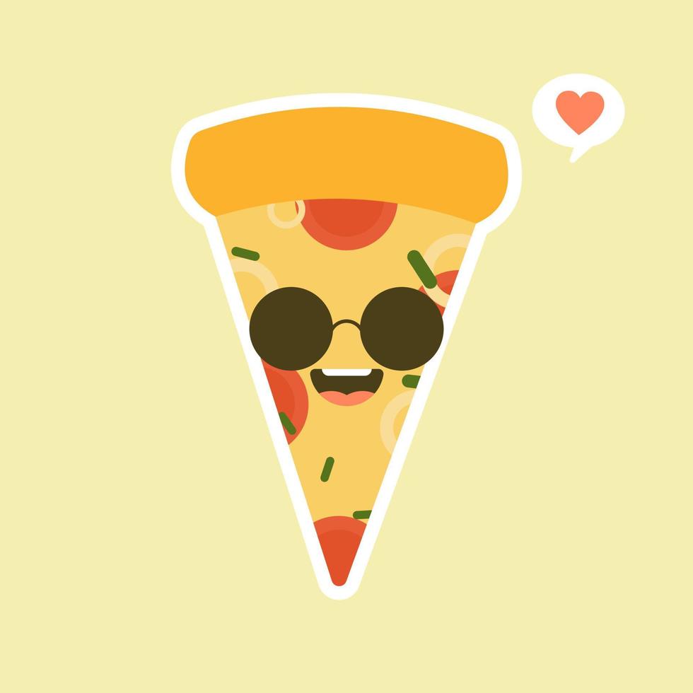 lustiges pizzastück. niedlicher pizzazeichensatz lokalisiert auf farbhintergrund. Fast-Food-Charaktere. kann im Menü, im Shop, in der Bar, der Karte oder den Aufklebern verwendet werden. einfach zu bearbeiten. vektor