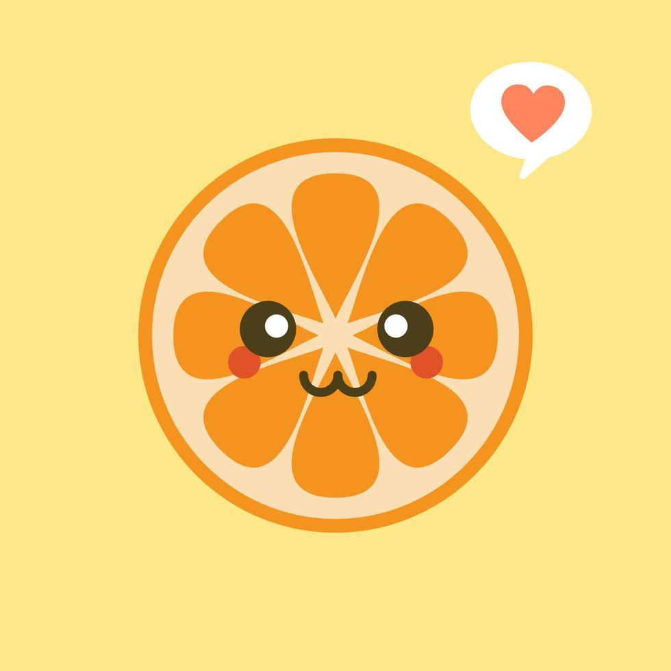 süße und kawaii zeichentrickfigur orange. gesunde glückliche organische fruchtcharakterillustration. Zitrusfrüchte, die reich an Vitamin C sind. sauer, hilft, sich frisch zu fühlen. vektor
