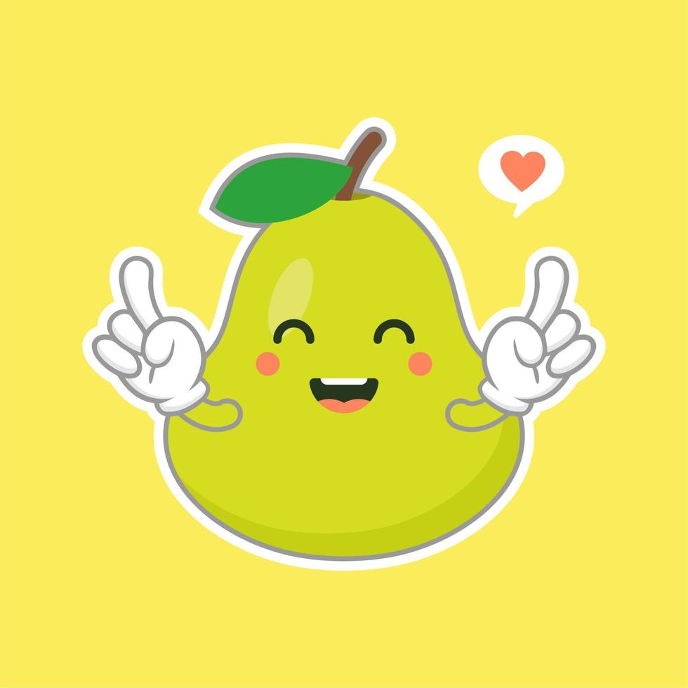 söta och glada karaktärer av gröna päron i tecknad stil för hälsosam mat, vegan och matlagningsdesign. kawaii päron frukt med roligt uttryck vektor