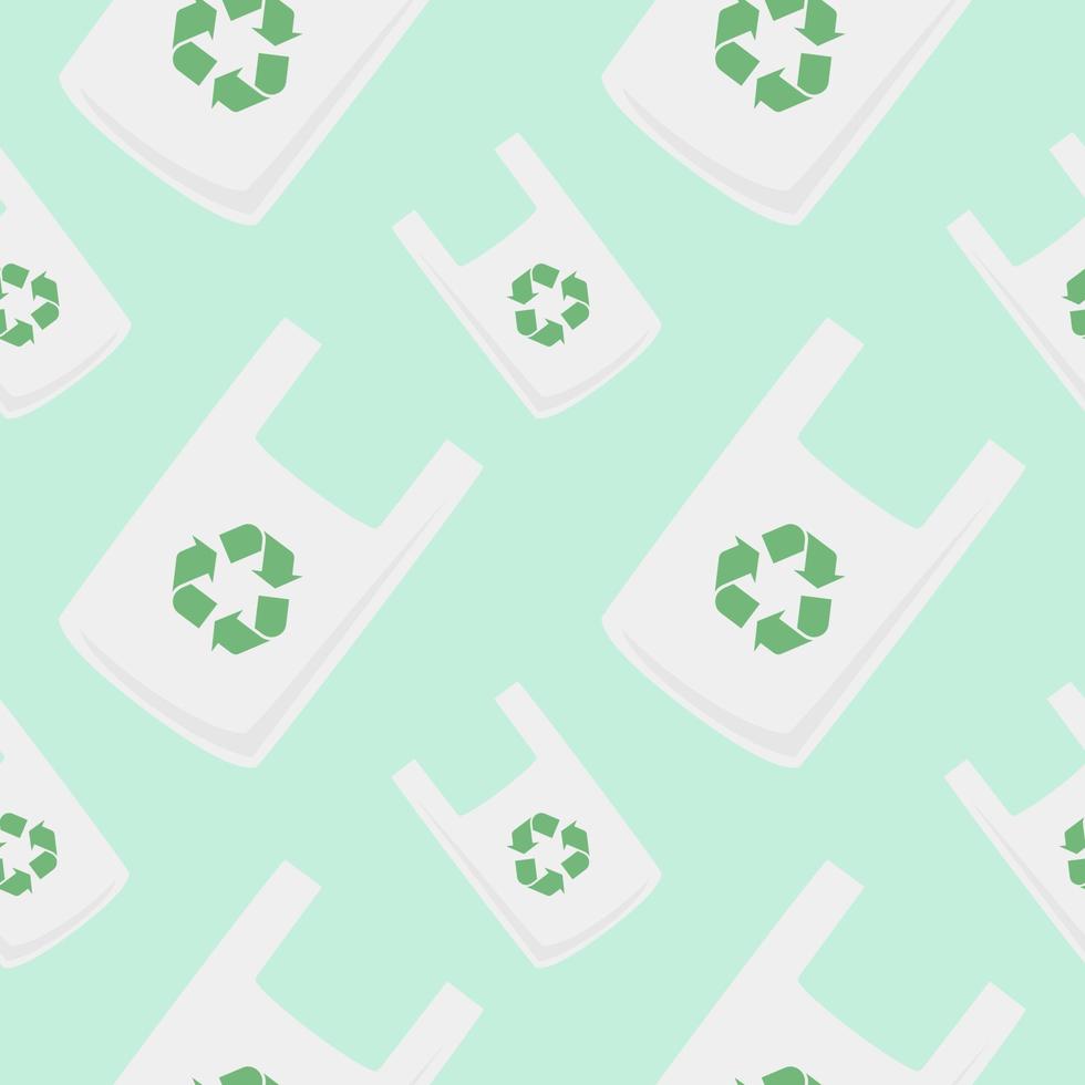 Plastiktüte Symbol isoliert nahtlose Muster mit Recycling-Symbol. Einweg-Verbotszeichen für Cellophan- und Polyethylenverpackungen. Vektor-Illustration vektor