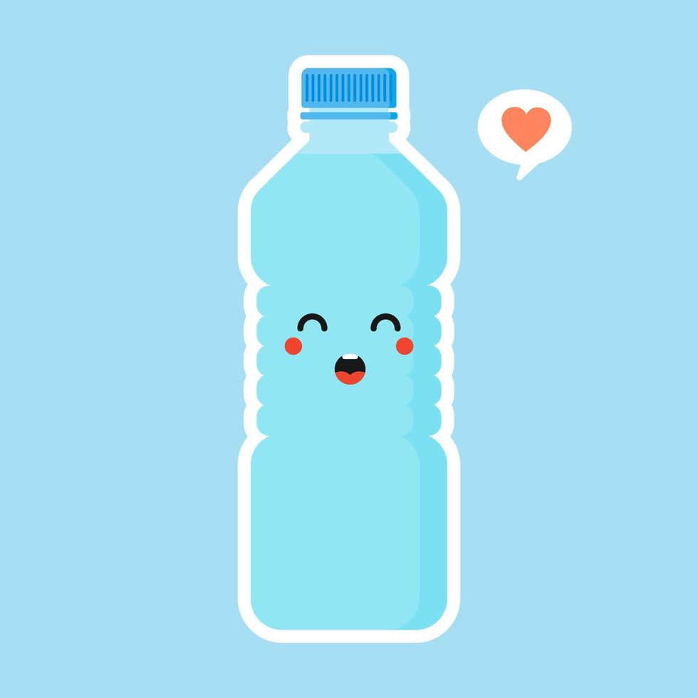 niedlicher und kawaii karikaturmineralwassercharakter. lustige Wasserflasche. Konzept für gesunde Ernährung und Mineralwasser trinken. flache Designvektorillustration, einfaches Emoji und Emoticondesign vektor