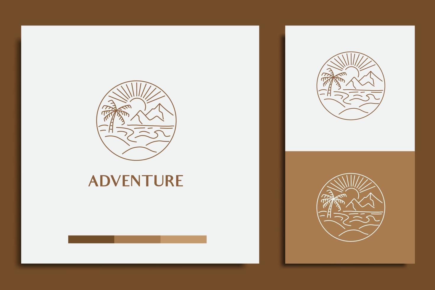 Adventure-Logo-Design, mit Symbol für Berge und Bäume vektor