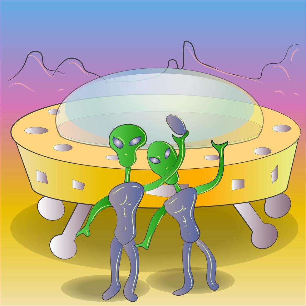 Alien und Untertasse vektor