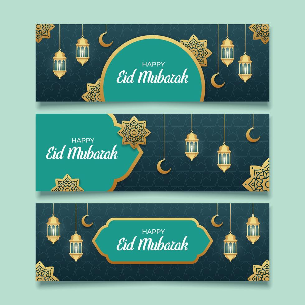 Eid Mubarak Gruß Banner Set vektor