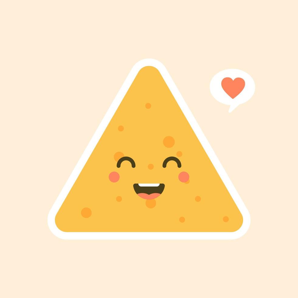 söt och kawaii tecknad glad tortilla chip karaktär. nachos karaktär vektorillustration vektor