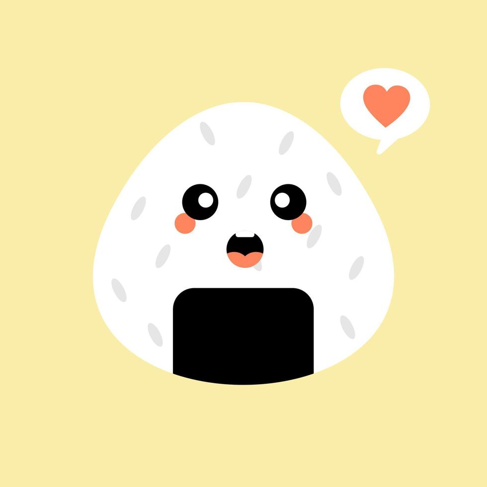 vektor illustration. onigiri söt och kawaii karaktärslogotypdesign. japan risboll.