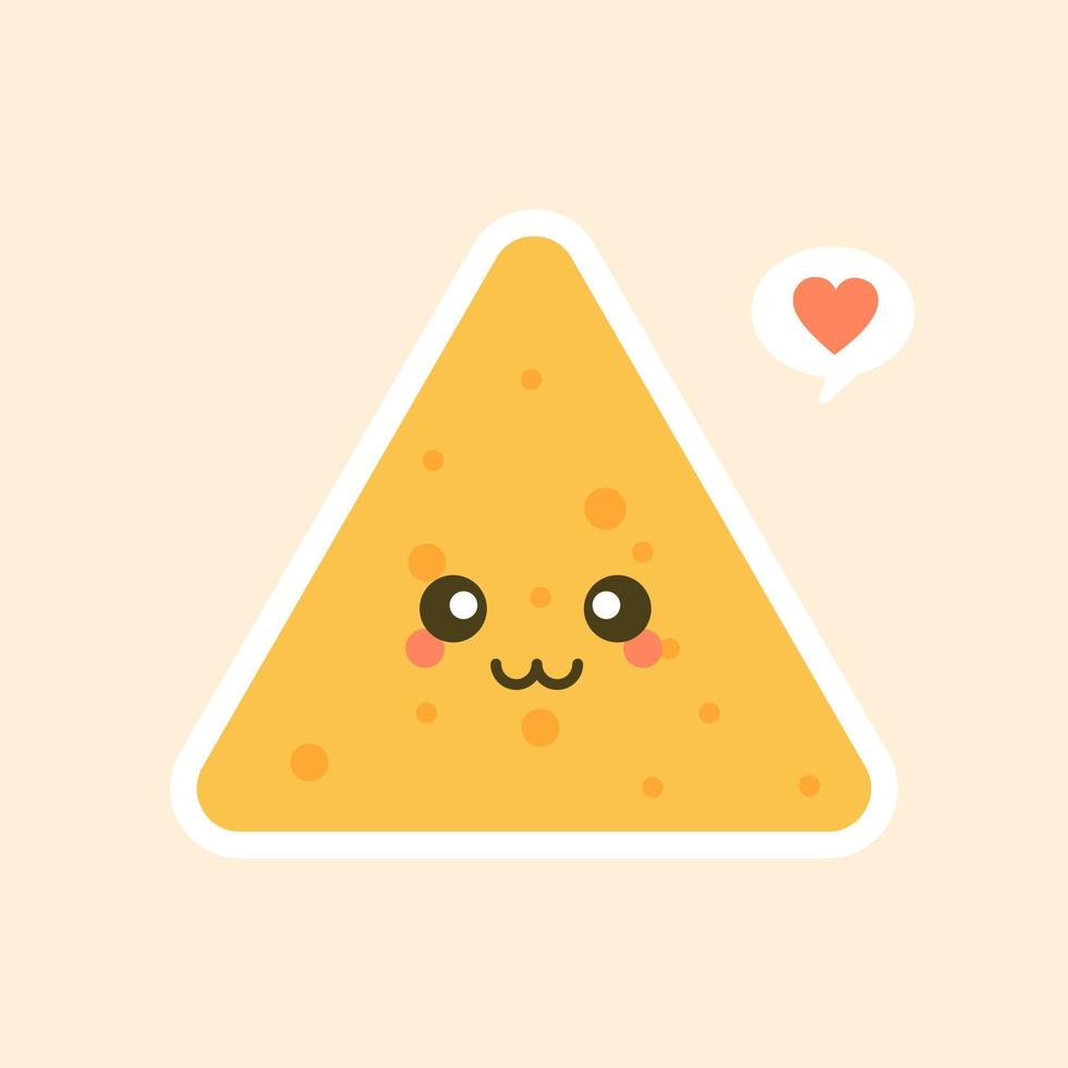 söt och kawaii tecknad glad tortilla chip karaktär. nachos karaktär vektorillustration vektor