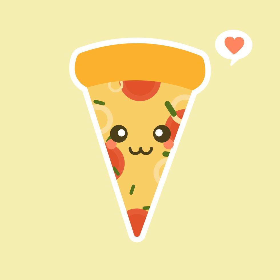 rolig pizza skiva. söt pizza teckenuppsättning isolerad på färgbakgrund. snabbmatsfigurer. kan använda i menyn, i butiken, i baren, kortet eller klistermärken. lätt att redigera. vektor
