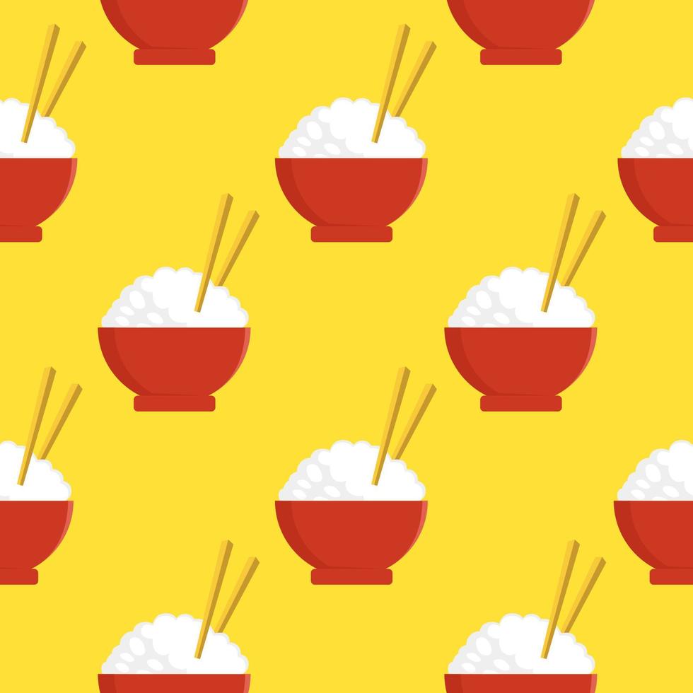 ris skål med ätpinne ikonen isolerade sömlösa mönster på gul bakgrund. traditionell asiatisk mat. vektor illustration