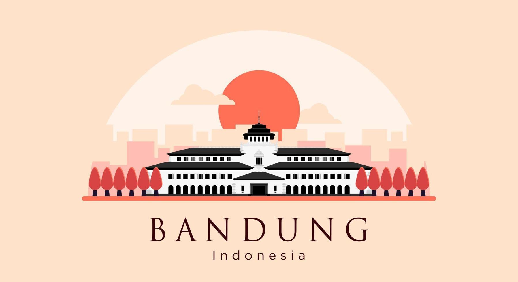 gedung sate platt stil vektorillustration ikonen för bandung, västra java, indonesien vektor