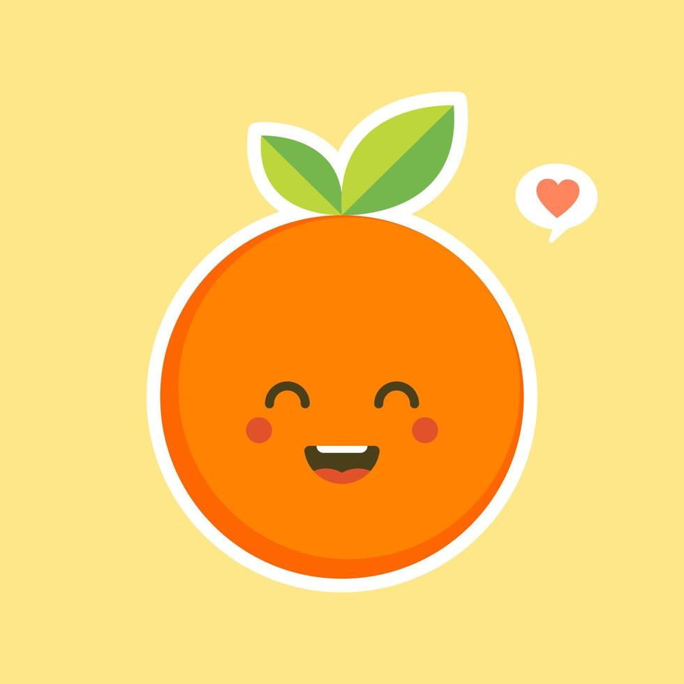 süße und kawaii zeichentrickfigur orange. gesunde glückliche organische fruchtcharakterillustration. Zitrusfrüchte, die reich an Vitamin C sind. sauer, hilft, sich frisch zu fühlen. vektor