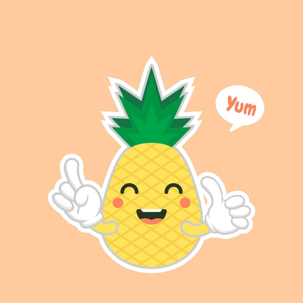 söta och kawaii ananas karaktärer, maskotar ananas söta karaktärer som för sommaren. ananasjuice, tropisk frukt, semesterort. semester koncept. för ämnen som frukt, sommar, resor vektor