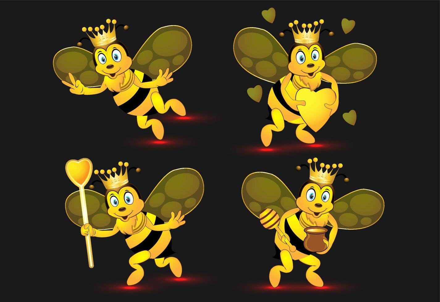 uppsättning honungsbi tecknad illustration vektor