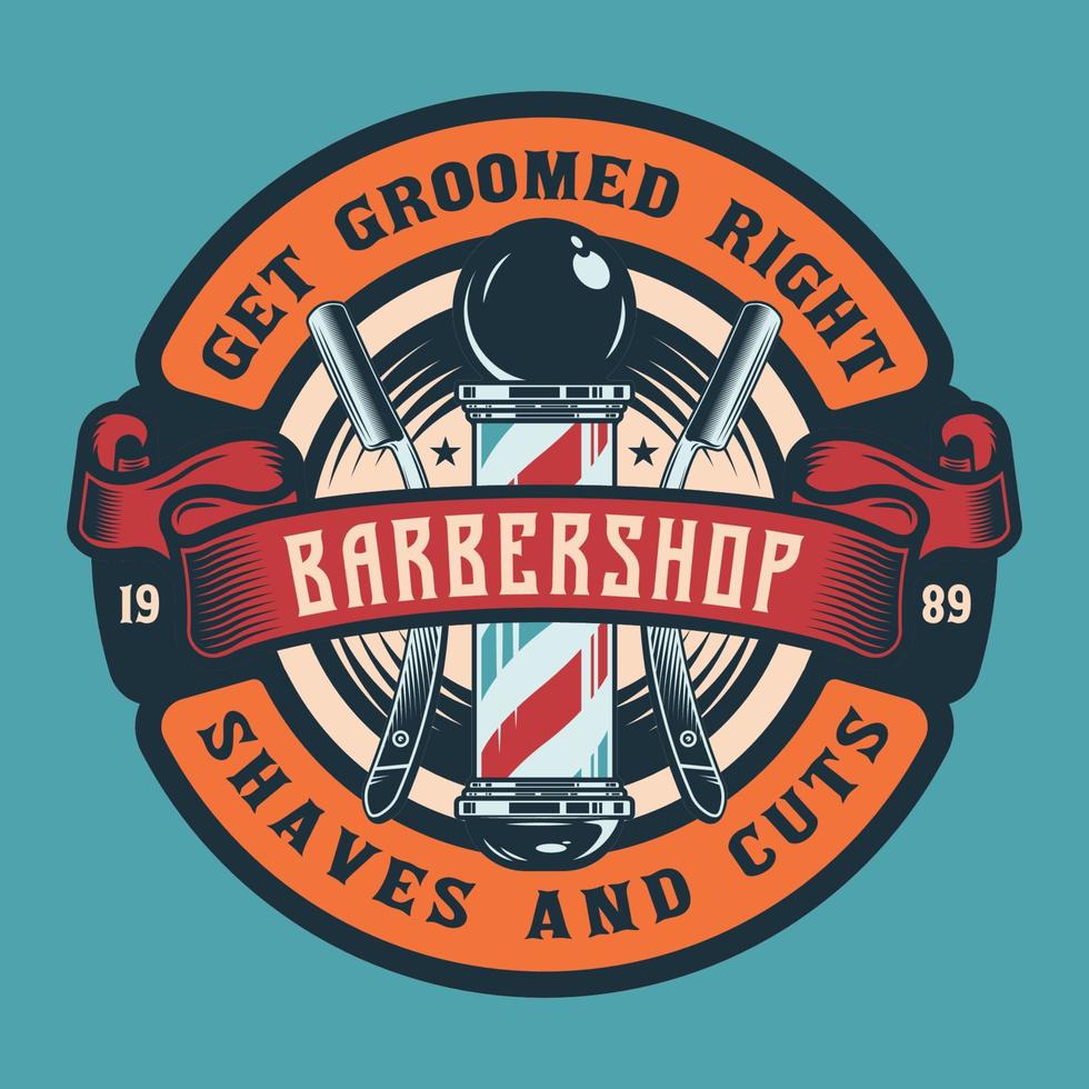 vintage barbershop pole badge emblem vektor