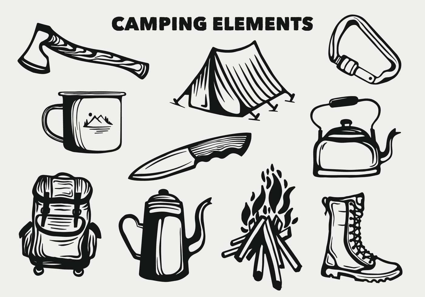 Camping-Elemente und Sammlung von Wanderwerkzeugen vektor