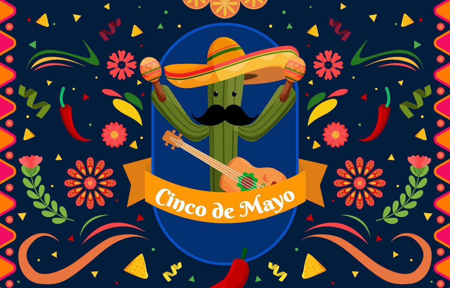 flacher cinco de mayo-hintergrund mit partikelelement und illustration vektor