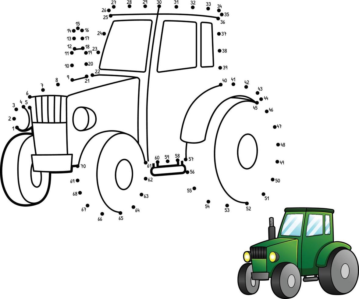 prick till prick traktor isolerad målarbok för barn vektor