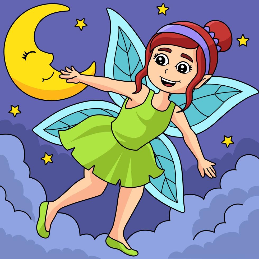 flygande fairy färgad tecknad illustration vektor