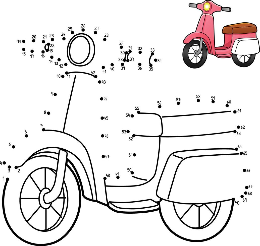 Punkt-zu-Punkt-Scooter isolierte Farbseite für Kinder vektor