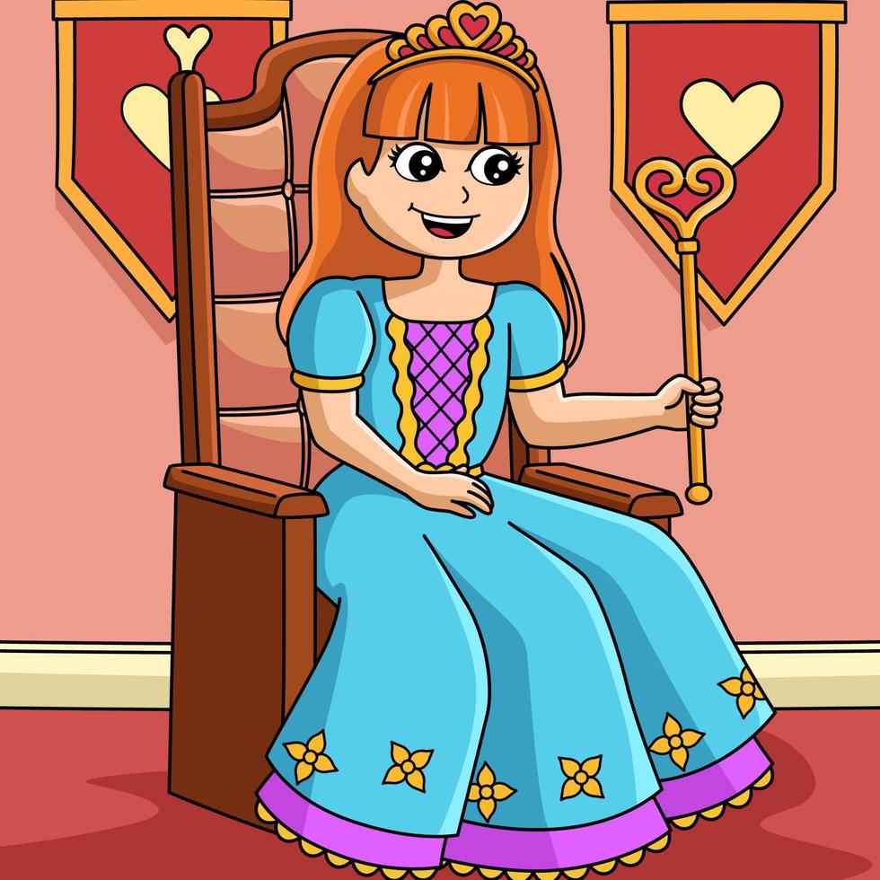 kronenprinzessin farbige karikaturillustration vektor