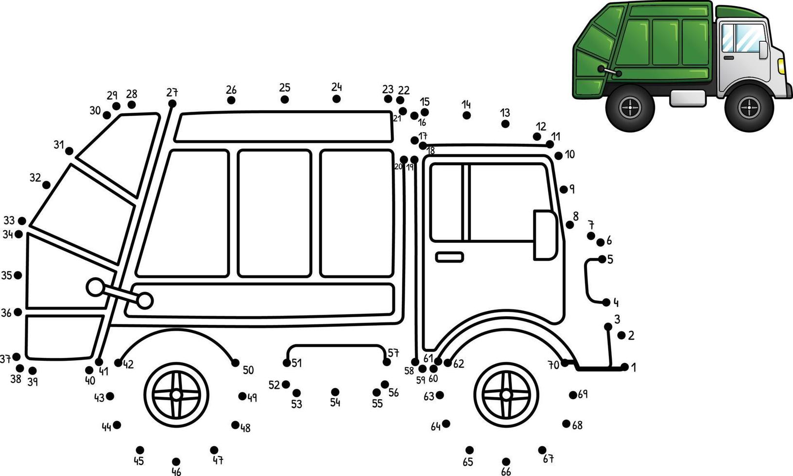 Punkt-zu-Punkt-Müllwagen isoliert Malvorlagen vektor