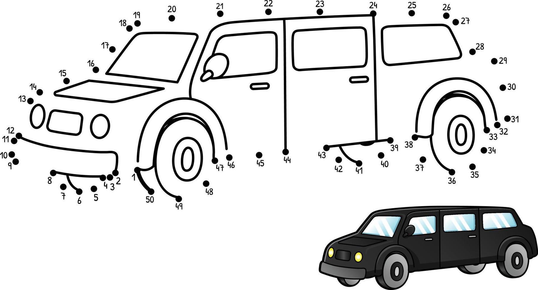 Punkt-zu-Punkt-Limousine isoliert Malvorlagen für Kinder vektor