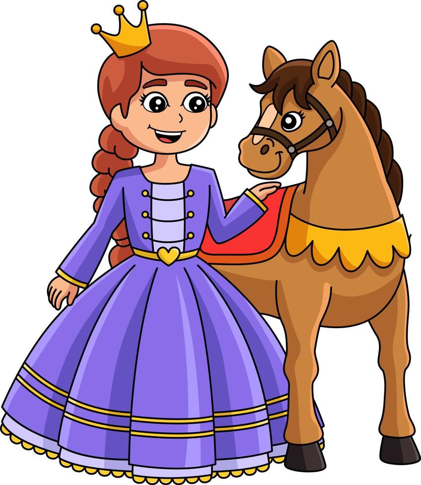 prinzessin und pferd cartoon farbige clipart vektor