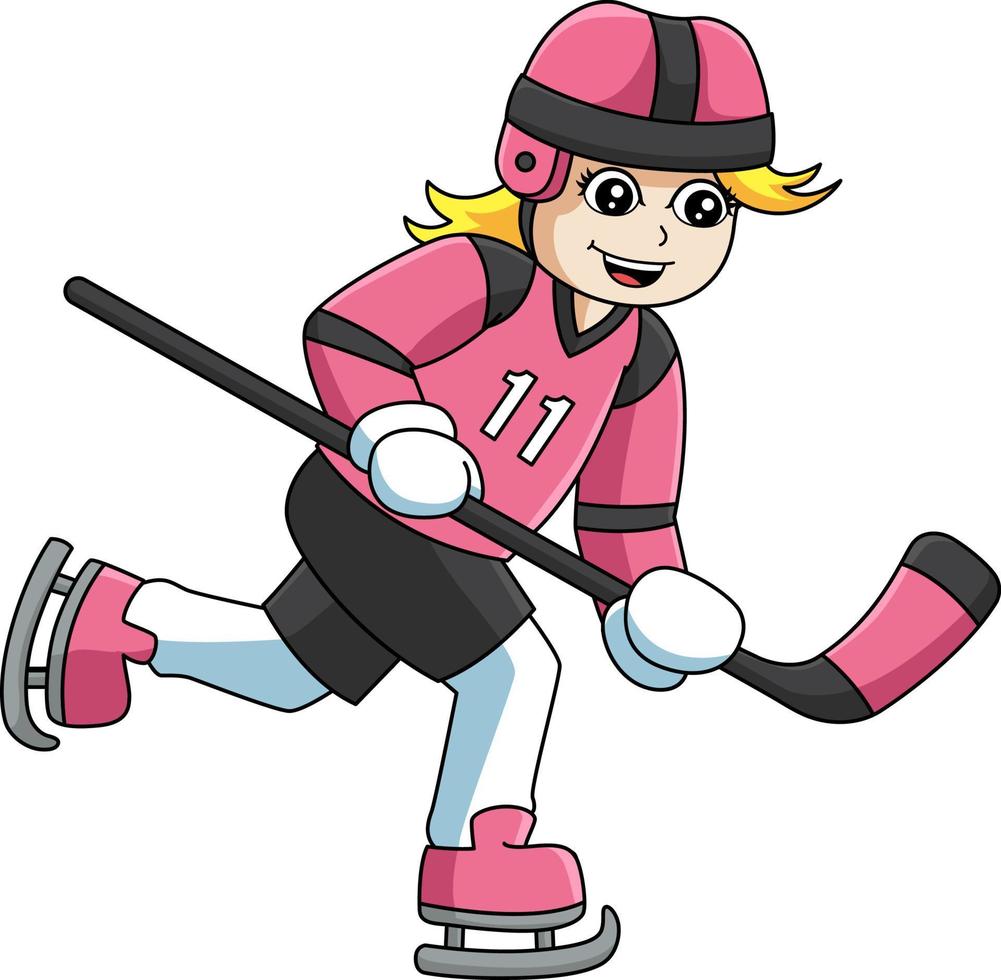 Mädchen spielen Hockey Cartoon farbige Cliparts vektor