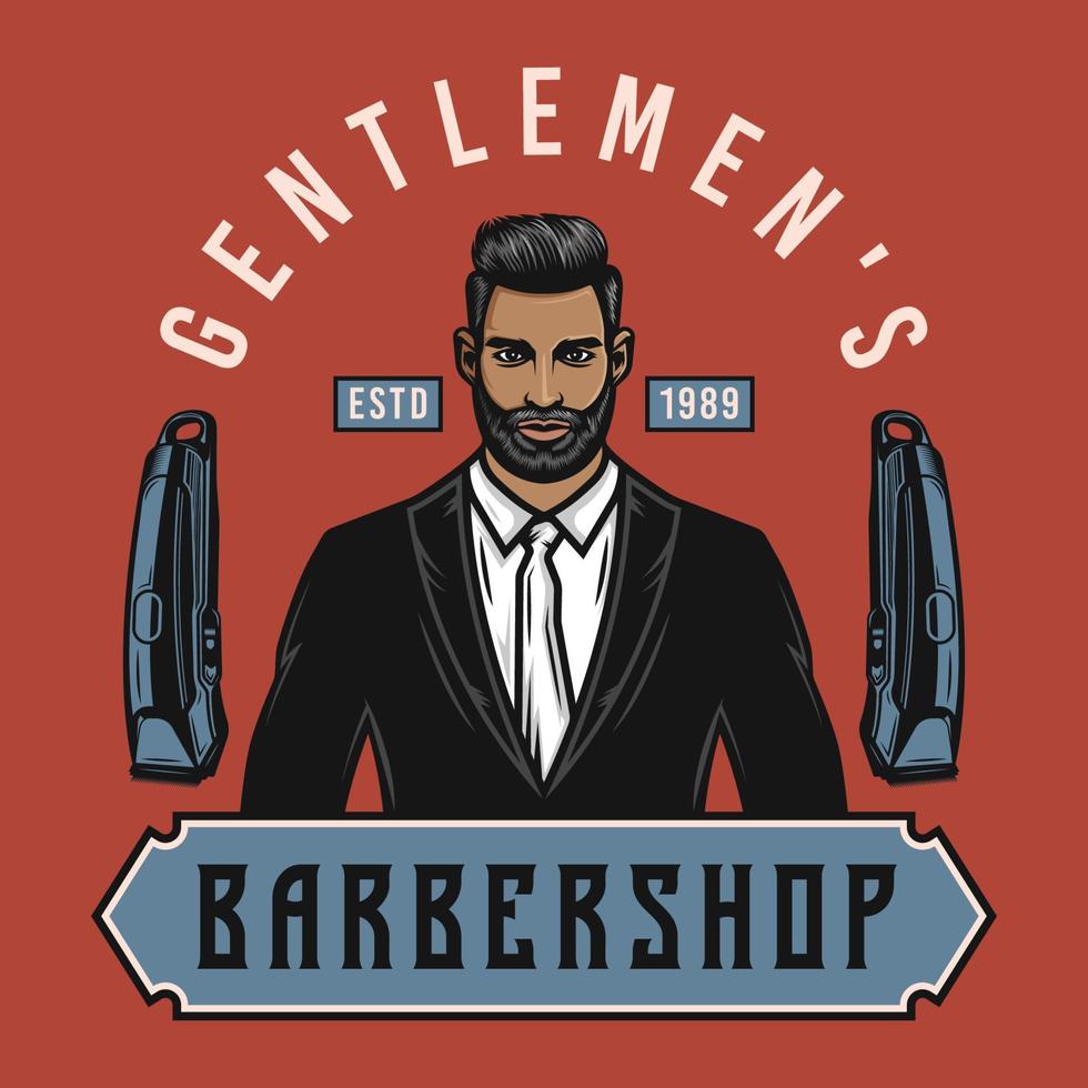 gentlemen barbershop emblem med klippare vektor