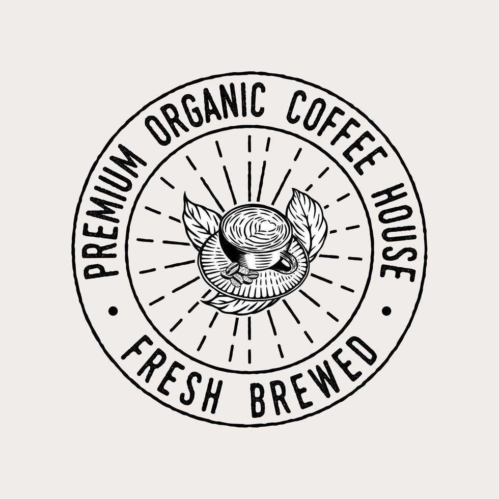 vintage kaffeetasse handgezeichnetes emblem abzeichen vektor