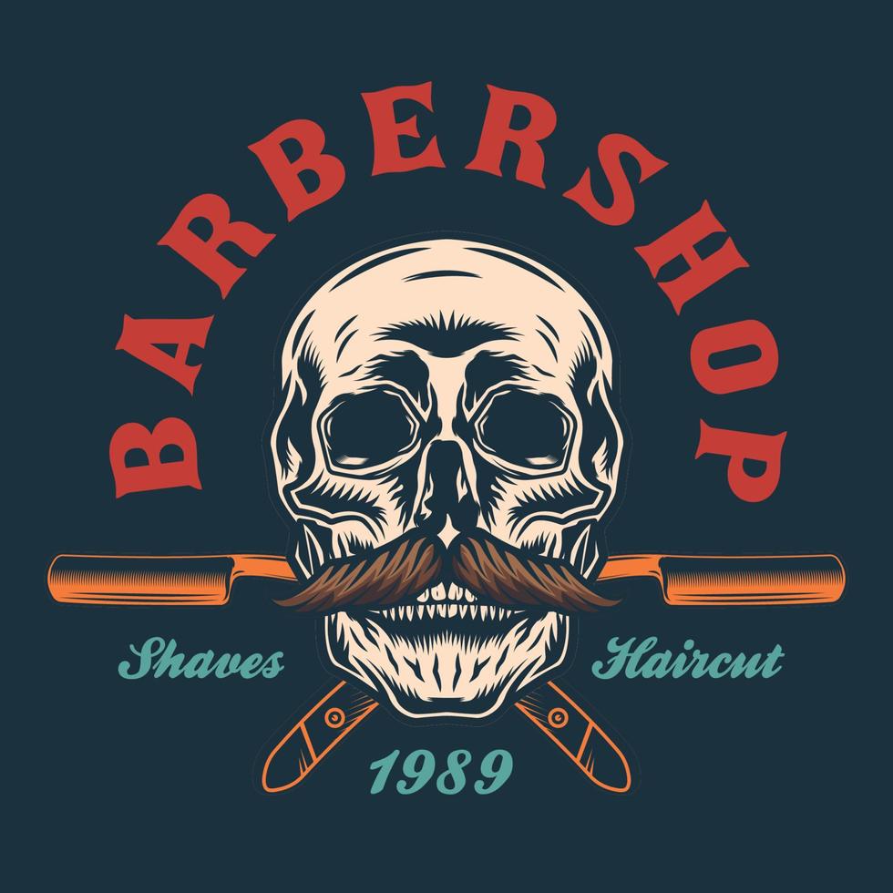 Barbershop-Rasierklingen und Schnurrbartschädel vektor