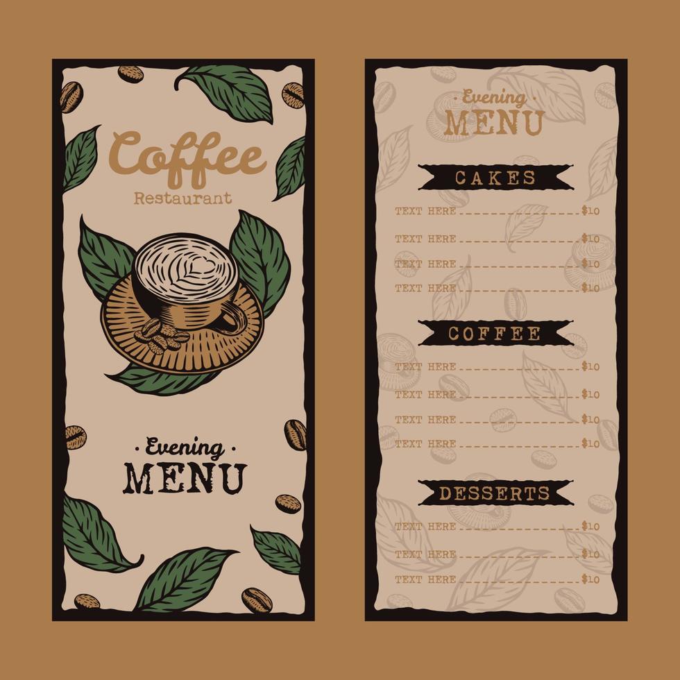 vintage kaffeerestaurant menüvorlage handgezeichnetes design vektor