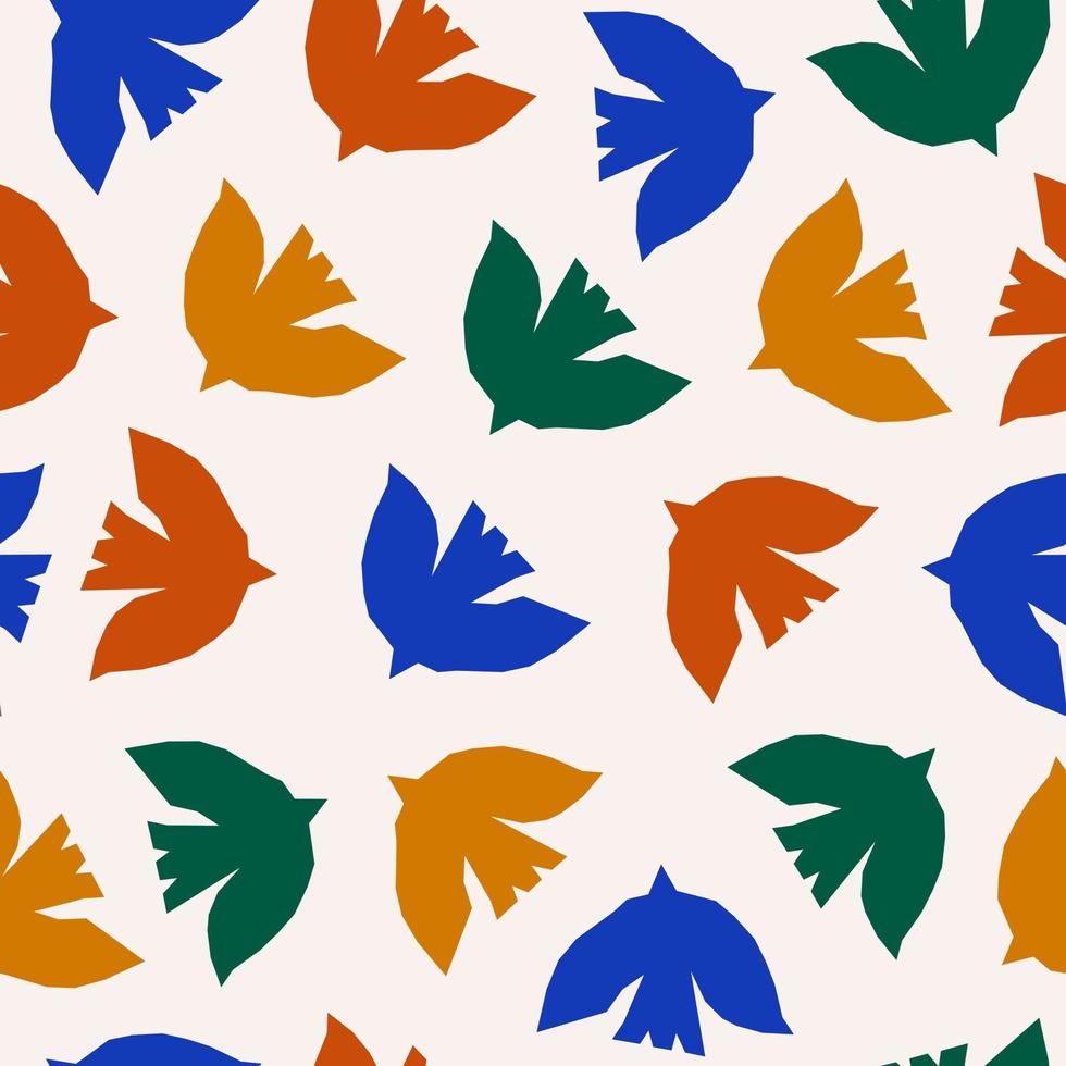 inspirerat matisse sömlösa mönster med färgglada skärande pappersfåglar. modern kreativ minimal design. vektor illustration
