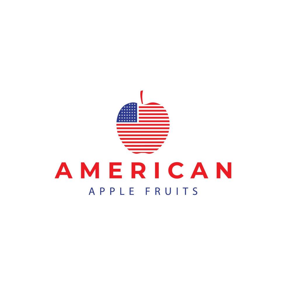 äpple frukt med amerikanska flaggan logotyp vektor ikon symbol illustration design