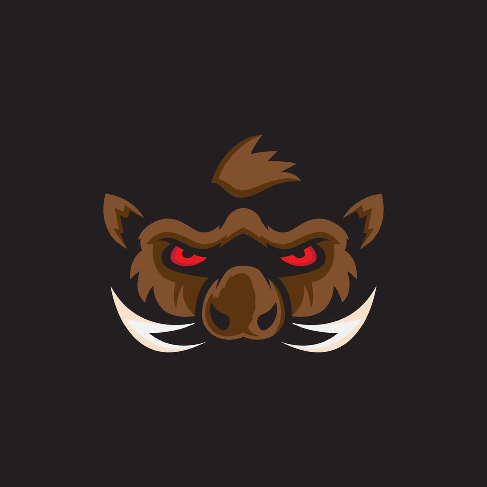 Wildschweinkopf-Maskottchen-Esport-Gaming mit schwarzem Hintergrund-Logo-Vektor-Illustrationsdesign vektor