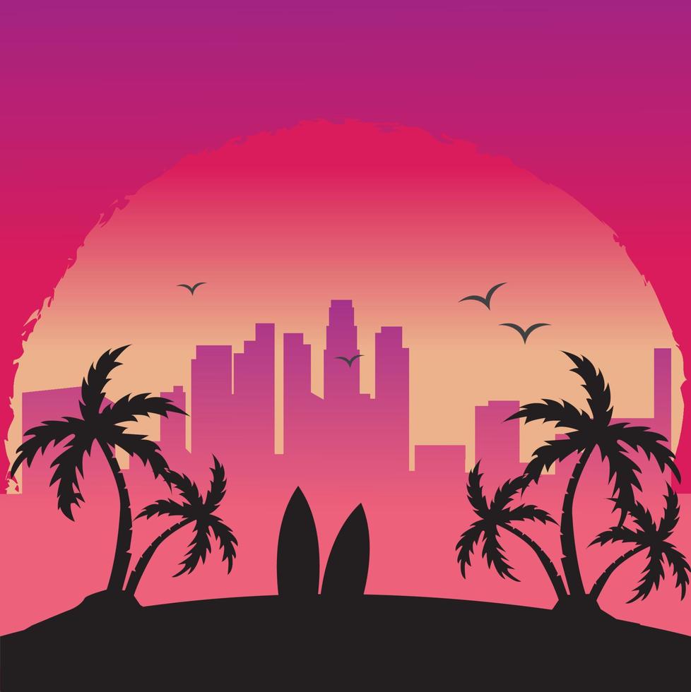hawaii med solnedgång skyline panorama logotyp abstrakt vektor ikon illustration design