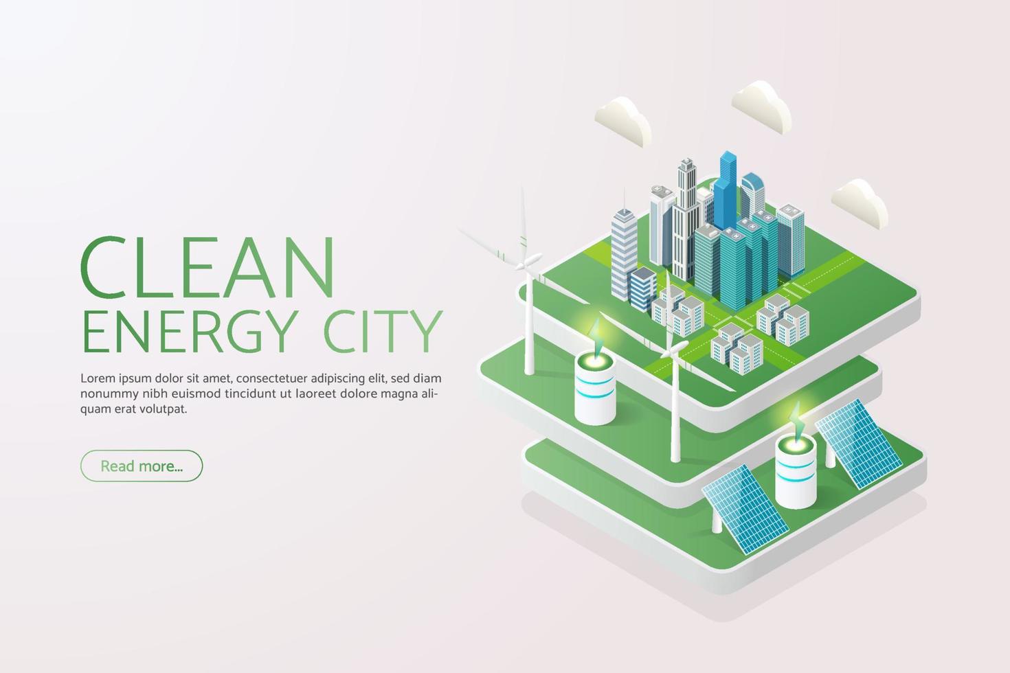 Green City erzeugt Strom mit Sonnenkollektoren. Solarenergie und Windkraftanlagen saubere Energie vektor