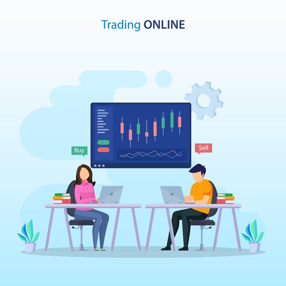 onlinehandel koncept. valutahandelsstrategi, investera i aktier. platt vektor