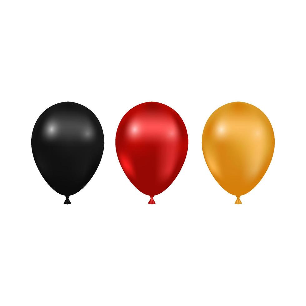 realistiska glänsande guld, svart och röd ballong vektorillustration isolerad på vit bakgrund. ballonger för födelsedagar, helgdagar, fester, bröllop. vektor