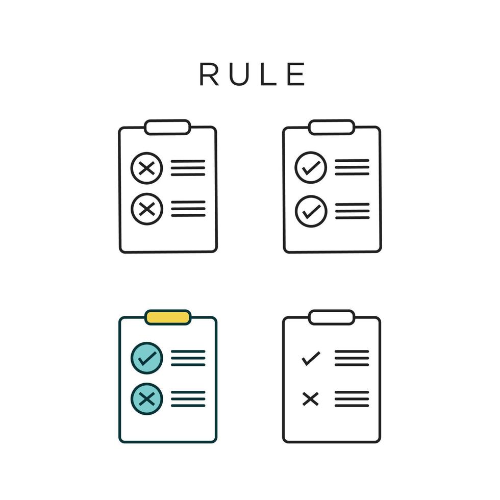 Regelsymbole gefüllt, dünne Linien, Umrisse und Strichstile. Regeln Vektor Icon Design kann für Handy, ui, Web verwendet werden